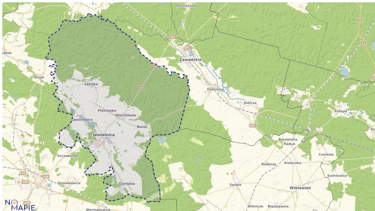 Mapa obszarów ochrony przyrody Jemielnicy