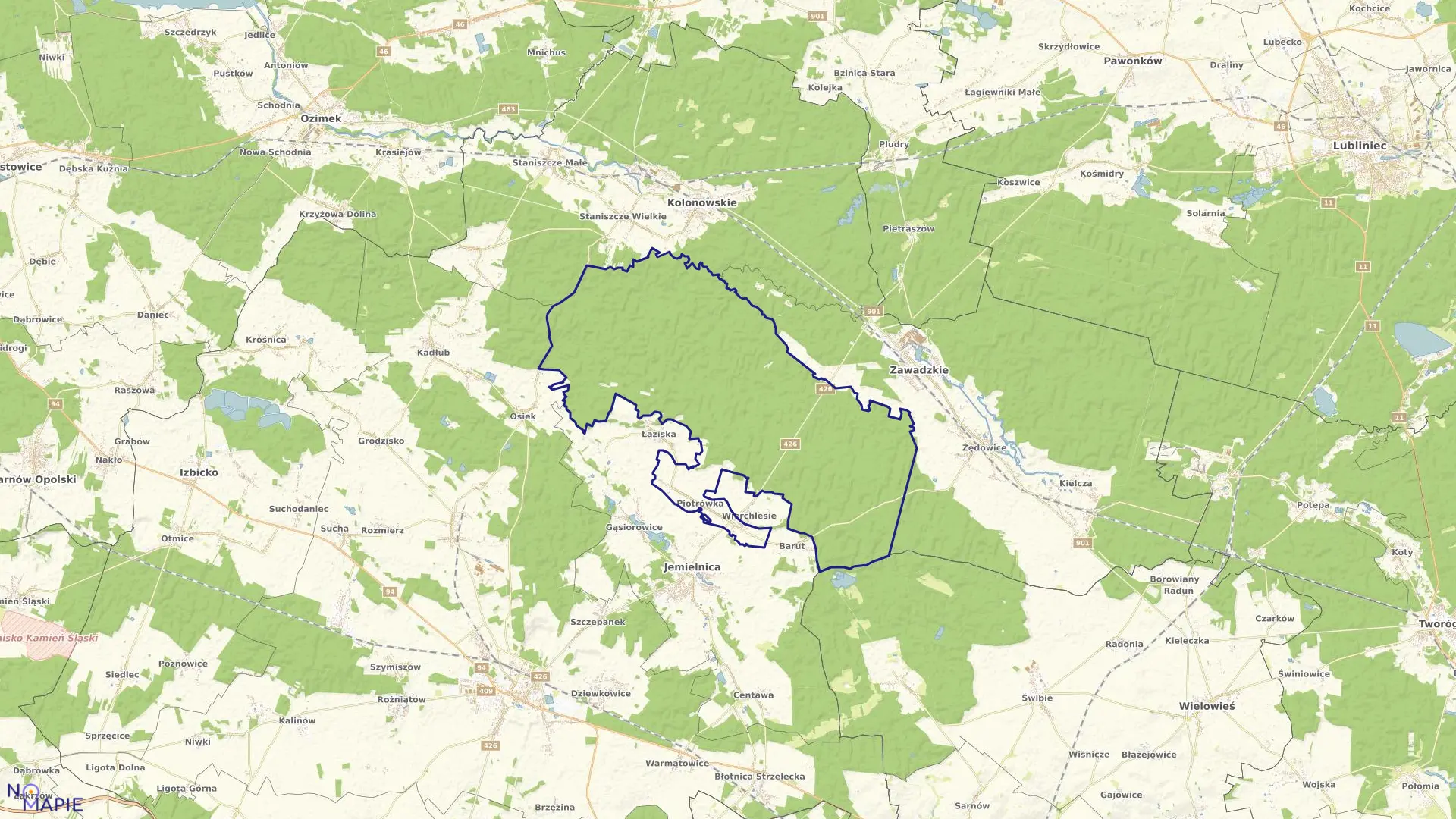 Mapa obrębu PIOTRÓWKA w gminie Jemielnica